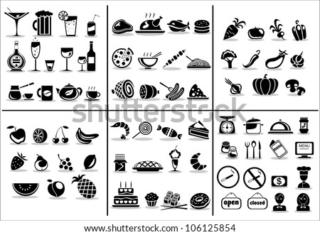 77 Food And Drink Icons Set For White Background