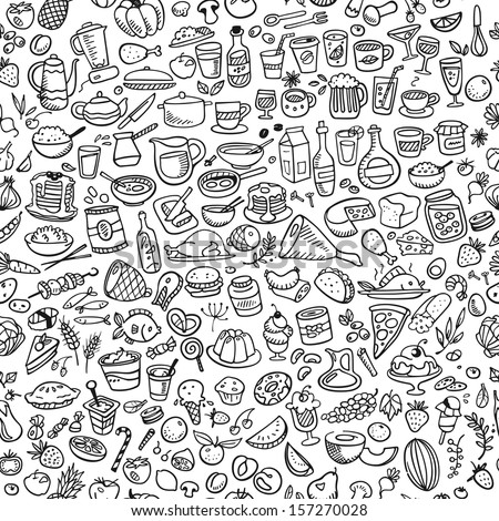 Doodle Food Icons Seamless Background Stock Vector Illustration