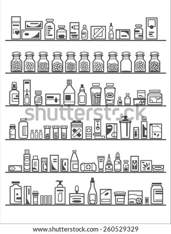 Medical and Health Care Icons, pharmacy shelves