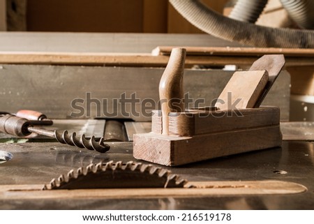 old tools and current tools(rotary saw, drill, plane)