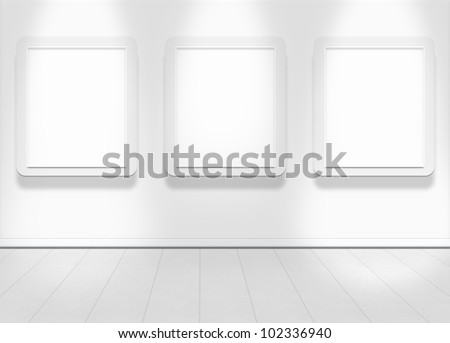 Empty white wall with spot lights and clean floor