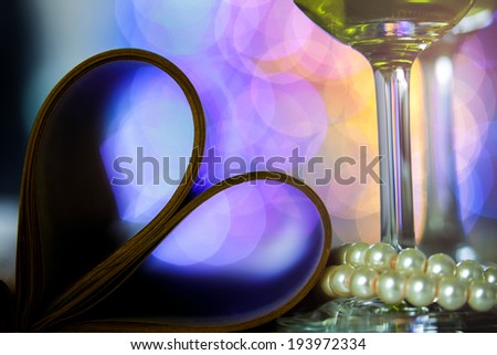 loving dinner propose marry have vine with beautiful bokeh,	postcard make to heart ,vine in the glass,pearl beautiful full color