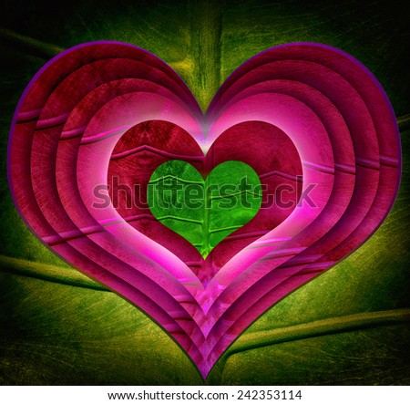 Green leaf texture Heart - Protecting the world leaves design for ECO green energy,help-safe world,Heart is a story Shadows