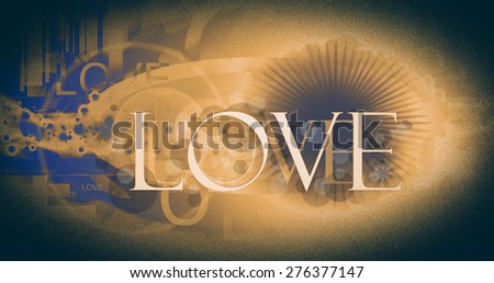 love word and drop shadow  blue artwork style  for card web web-side theme and template