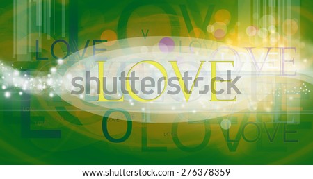 Idea make abstract love word star blink shine and drop shadow  blue artwork style  for card web web-side theme and template green yellow