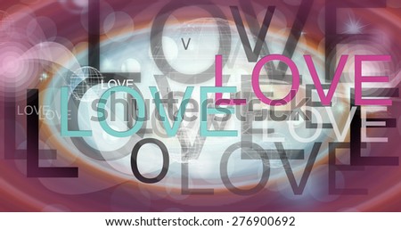 love word and drop shadow pink blue artwork style for card web web-side theme and template