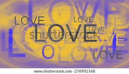 love word and drop shadow leyer purple  yellow artwork style for card web web-side theme and template