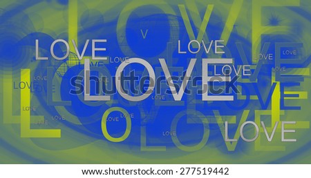 love word and drop shadow green blue artwork style for card web web-side theme and template