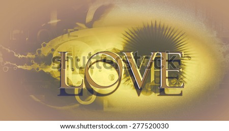 love word and drop shadow yellow gold artwork style  for card web-webside theme and template