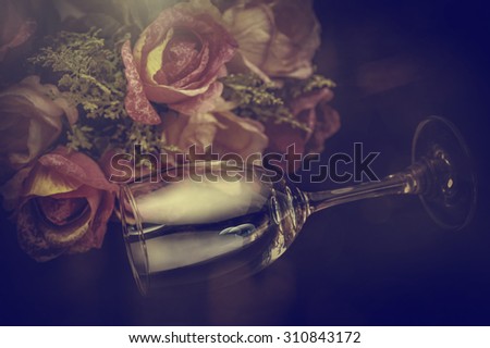 wine glass with rose bouquet retro classic color decor your card wedding