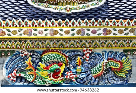 Detail of Ceramic dragons Various colors Closeup