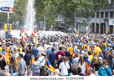 BARCELONA, SPAIN - SEPTEMBER 11: People joining the human chain 