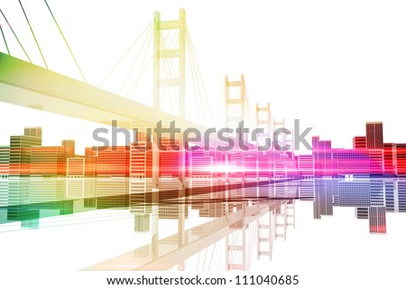Bridge with city skyline in the background Bridge with city skyline in the background