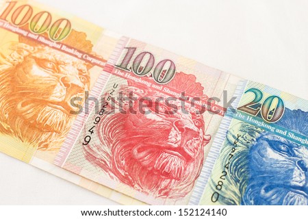 Hong Kong money on the white background.