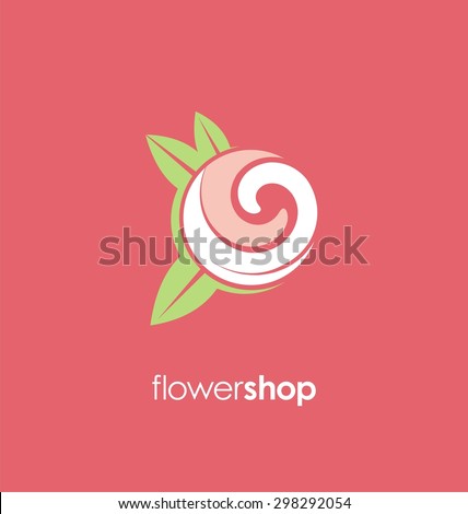 Flower logo design layout. Rose symbol flat design. Flower shop, spa, cosmetician or beauty salon icon concept with unique swirl shape.