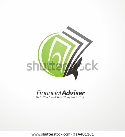 Financial adviser logo design layout. Business and finance creative icon concept. Money symbol template. Bubble speech with cash in negative space.