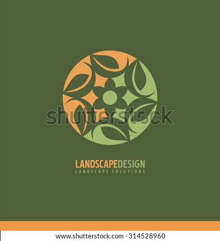 Landscaping symbol design concept. Abstract illustration with leaves in the circle. Park theme icon. Logo template for gardening business or flower shop.