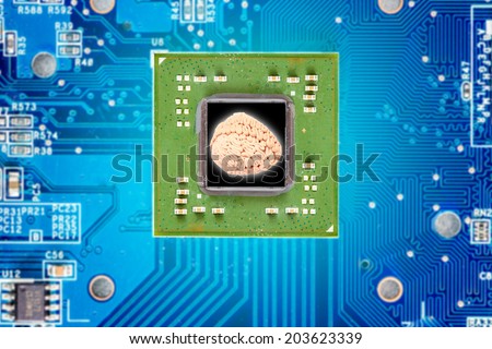 brain of microprocessor with circuit board electronic components idea concept for creativity