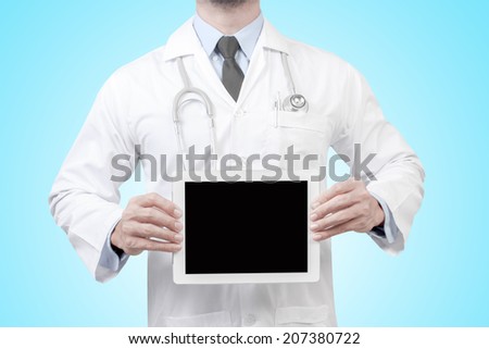 doctor presenting empty digital tablet screen