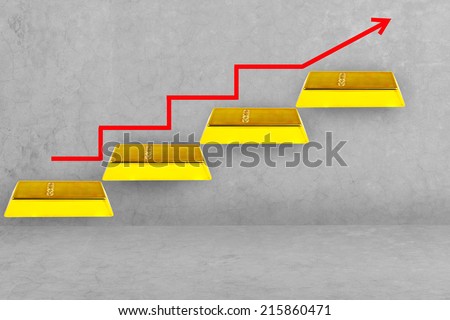 gold bars stepping ladder with rising arrow gold bars idea success business on transparent glass idea concept for success and growth
