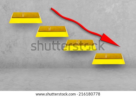walking down gold bars stepping ladder have red rising arrow idea concept for financial crisis