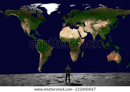 Businessman on the Moon looking at the Earth  \