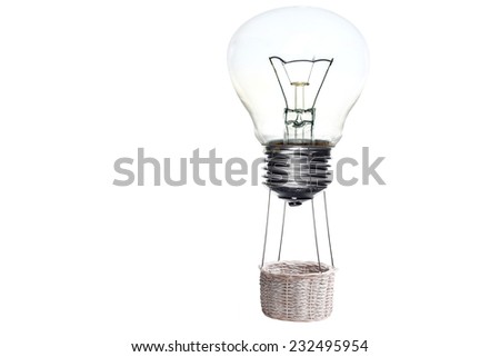 bulb hot air fantasy balloon basket floating in ecology concept isolated on white background with clipping path