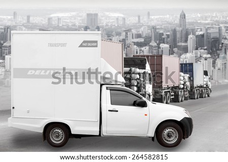 delivery express by container truck transport into the city