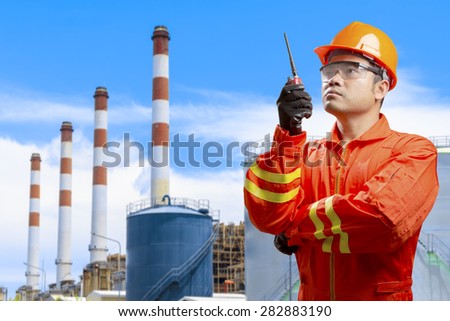 Engineer with radio communication in action at modern thermal power plants