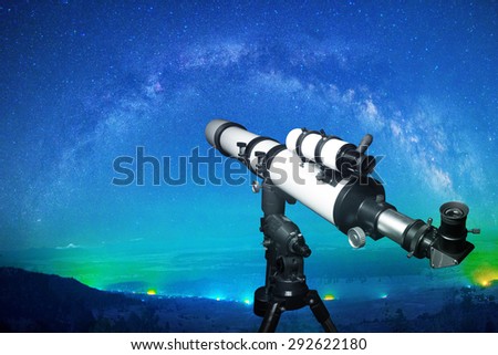 Telescope watching the milky way. Elements of this image furnished by NASA.