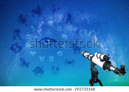 Telescope watching the milky way and astronomical clock. Elements of this image furnished by NASA.