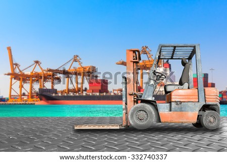 forklift loader pallet truck equipment at warehouse of commercial harbor