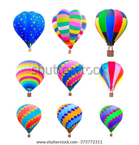 collection of colorful hot air balloon isolate on white background with clipping path