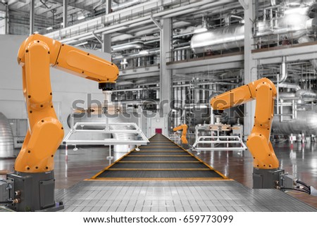 robotic arms automation and conveyor belt in the factory