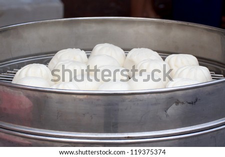 Steamed dumpling in a steamed oven, preparing for sale.