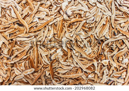 Heap of dried edible mushrooms on the market