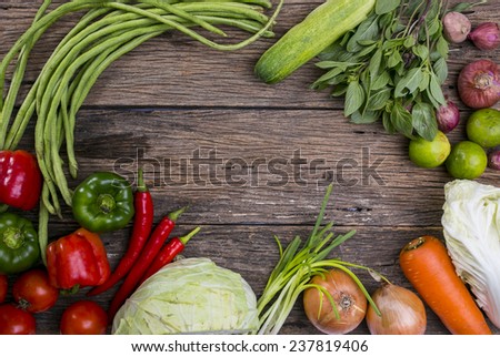 Healthy eating background / studio photography of different vegetables on old wooden table