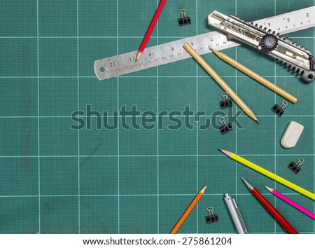 Office  , school accessories on the cutting mat