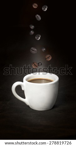 cup of coffee with  coffee beans for represent for coffee smell