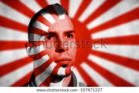 Japanese flag painted face,rising sun.