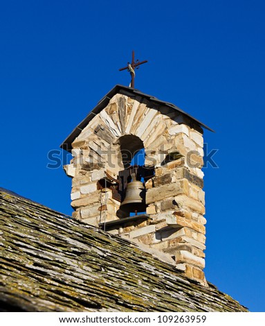 Bell tower and bell at old church.