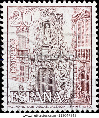 SPAIN - CIRCA 1979: A stamp printed in Spain ,shows a picture of the front of the Palacio del Marques de Dos Aguas,circa 1979.