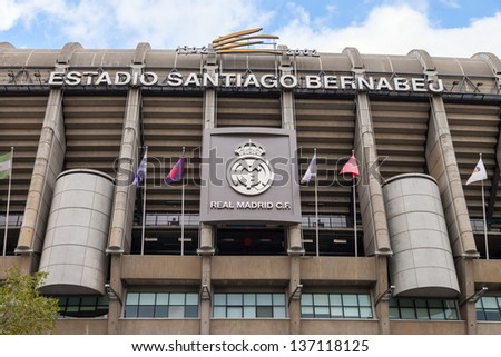 MADRID, SPAIN-MAY 1:Santiago Bernabeu Stadium of Real Madrid on May 1, 2013 in Madrid, Spain. Real Madrid C.F. was established in 1902.Stage of Great Football Moments.