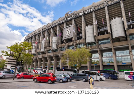 MADRID, SPAIN-MAY 1:Santiago Bernabeu Stadium of Real Madrid on May 1, 2013 in Madrid, Spain. Real Madrid C.F. was established in 1902.Stage of Great Football Moments.