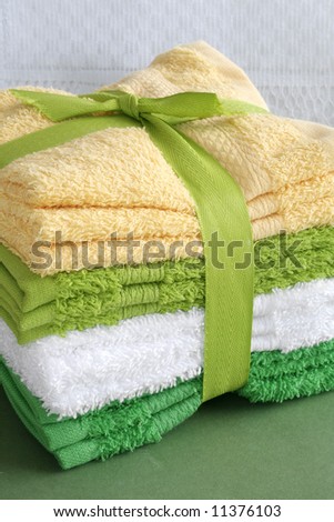 Towels wrapped with ribbon