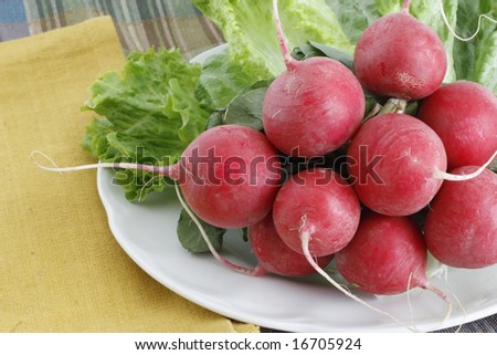 Red radishes served with lettuce