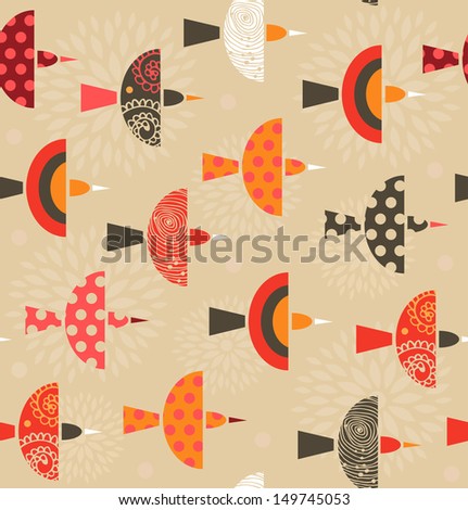 Seamless ornate pattern with birds. Beauty colorful background with flock of birds