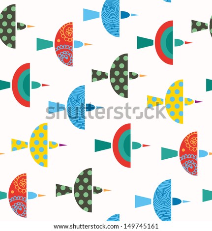 Seamless decorative pattern with birds. Cute colorful background. Flock of birds