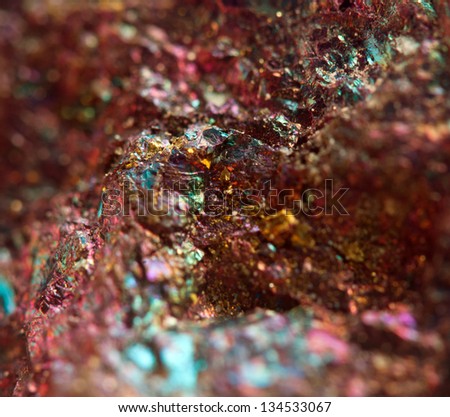 Crystal,nugget, gold, bronze, copper, iron. Macro. Extreme closeup