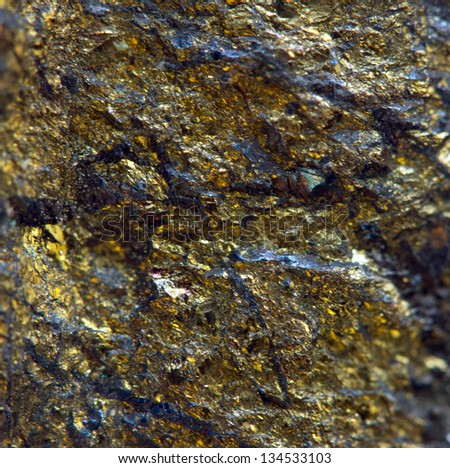 Crystal,nugget, gold, bronze, copper, iron. Macro. Extreme closeup